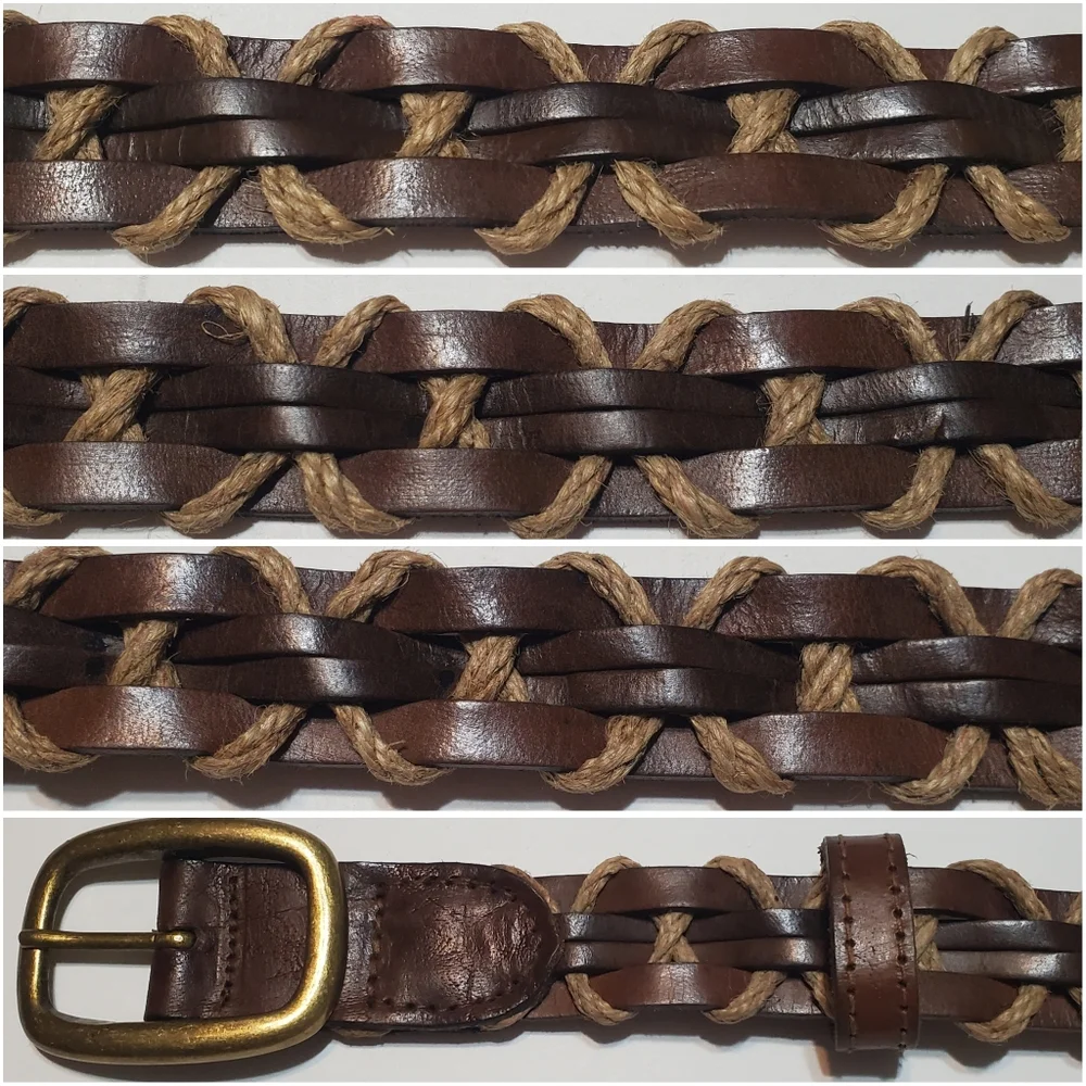 Genuine Leather and Jute Weaved Men's Brown Belt Made in India Boho L/XL